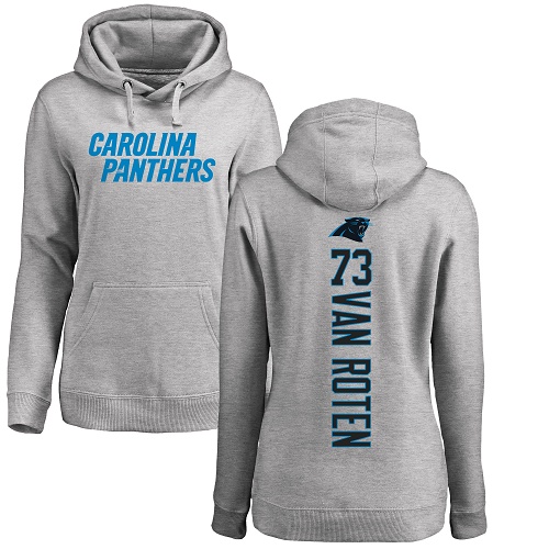 Carolina Panthers Ash Women Greg Van Roten Backer NFL Football #73 Pullover Hoodie Sweatshirts